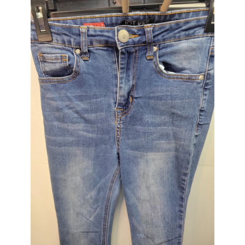 Y2K Hot Kiss Jeans Bell‎ Bottom Frayed Hem Light Wash Blue Denim sz 1